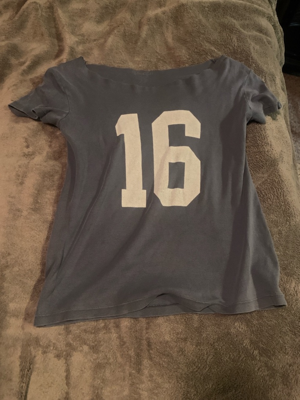 Brandy Melville Blue Short Sleeve Tee with White '16' Graphic